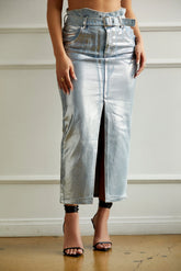 Kendra Metallic Maxi Skirt in Denim