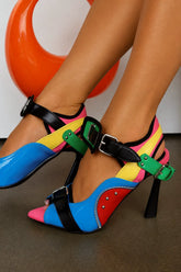 Kassie Colorblock Buckle Heels - Multi