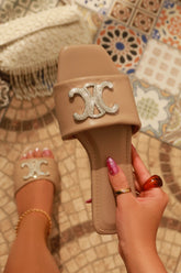 Ceci Flat Slip-On Sandals in Nude