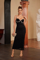 Ariel Crochet Maxi Dress in Black