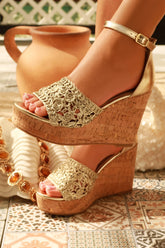 Paradise Nights Gold Platform Wedges