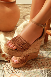 Paradise Nights Tan Platform Wedges