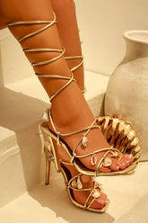 Isla Shell Charm Strappy Heels in Gold