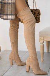Over-the-Knee Block Heel Boots in Taupe