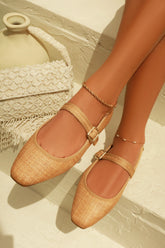 Eleni Mary Jane Raffia Flats in Natural