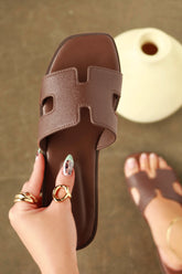 Elara Flat Slip-On Sandals in Brown