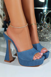 Jianna Denim Platform Heel Mules