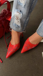 Lauryn Red Pump Heel Mules