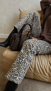 Naya Leopard Print Straight Leg Denim Pants