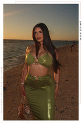 Syani Metallic Maxi Dress in Green