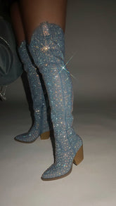Nights In Nashville Embellished Cowgirl Boots - Denim