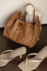 Shantel Quilted Chain Shoulder Bag in Nude