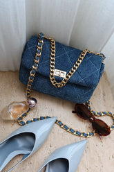 Britney Quilted Denim Crossbody Bag in Denim Gold