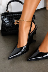 Kayla Wedge Slingback Heels in Black