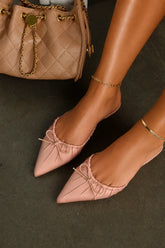 Darla Ruched Bow Pointed Toe Flat Mules in Pink