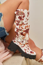 Alix Cow Knee-High Buckle Combat Boots