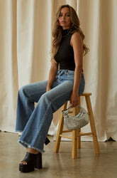 Kaley Foldover Waistband Pant in Denim