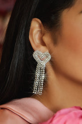 Mi Amore Silver Embellished Dangle Earrings