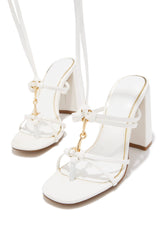 VIP White Chunky Lace-Up Heels