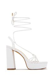 London Lace-Up Platform Heels in White