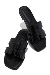 Elara Flat Slip-On Sandals in Black Croc