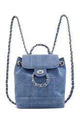Mini Denim Backpack with Kelly Chain Strap