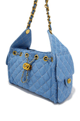 Camila Quilted Denim Shoulder Bag in Light Blue