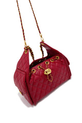Camila Quilted Shoulder Bag in Red