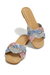 Paradise Embellished Slip-On Sandals in Pink Multi
