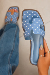Lori Polka Dot Slip-On Flat Sandals in Blue