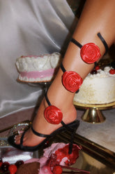 Raisa Ankle-Wrap Coil Heels in Black and Red