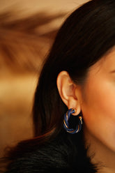 Cely PU Hoop Earring in Navy