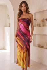 Tropical Sunset Strapless Maxi Dress - Multi