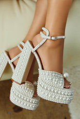 Wifey Status Pearl Block Heels - White