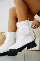 Arctic Chic White Flat Combat Boots