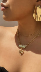 Mom Heart Necklace in Gold with CZ Stones