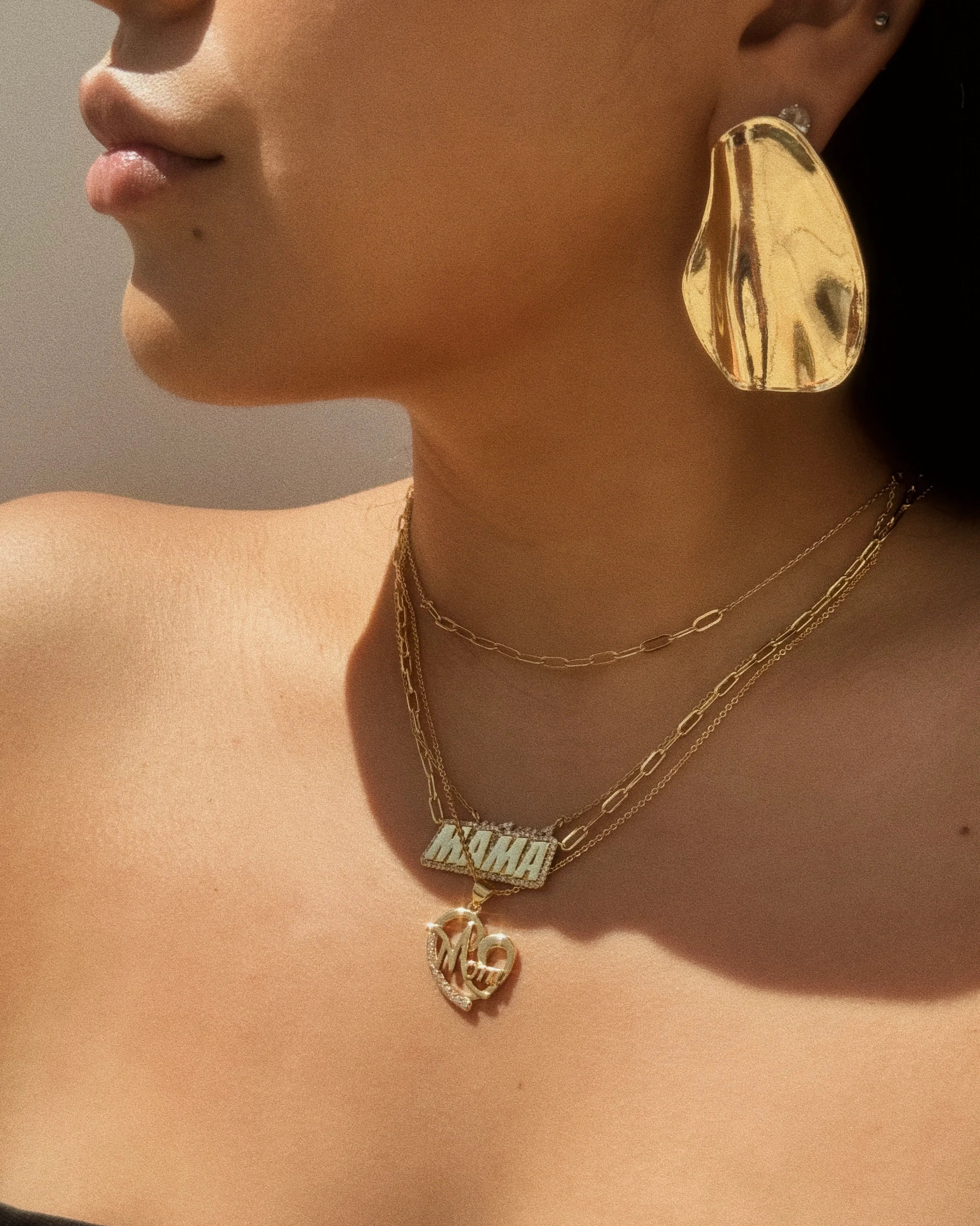 Mom Heart Necklace in Gold with CZ Stones