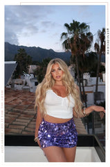Amania Sequins Mini Skirt in Purple