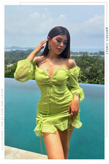 Railey Long Sleeve Mini Dress in Lime