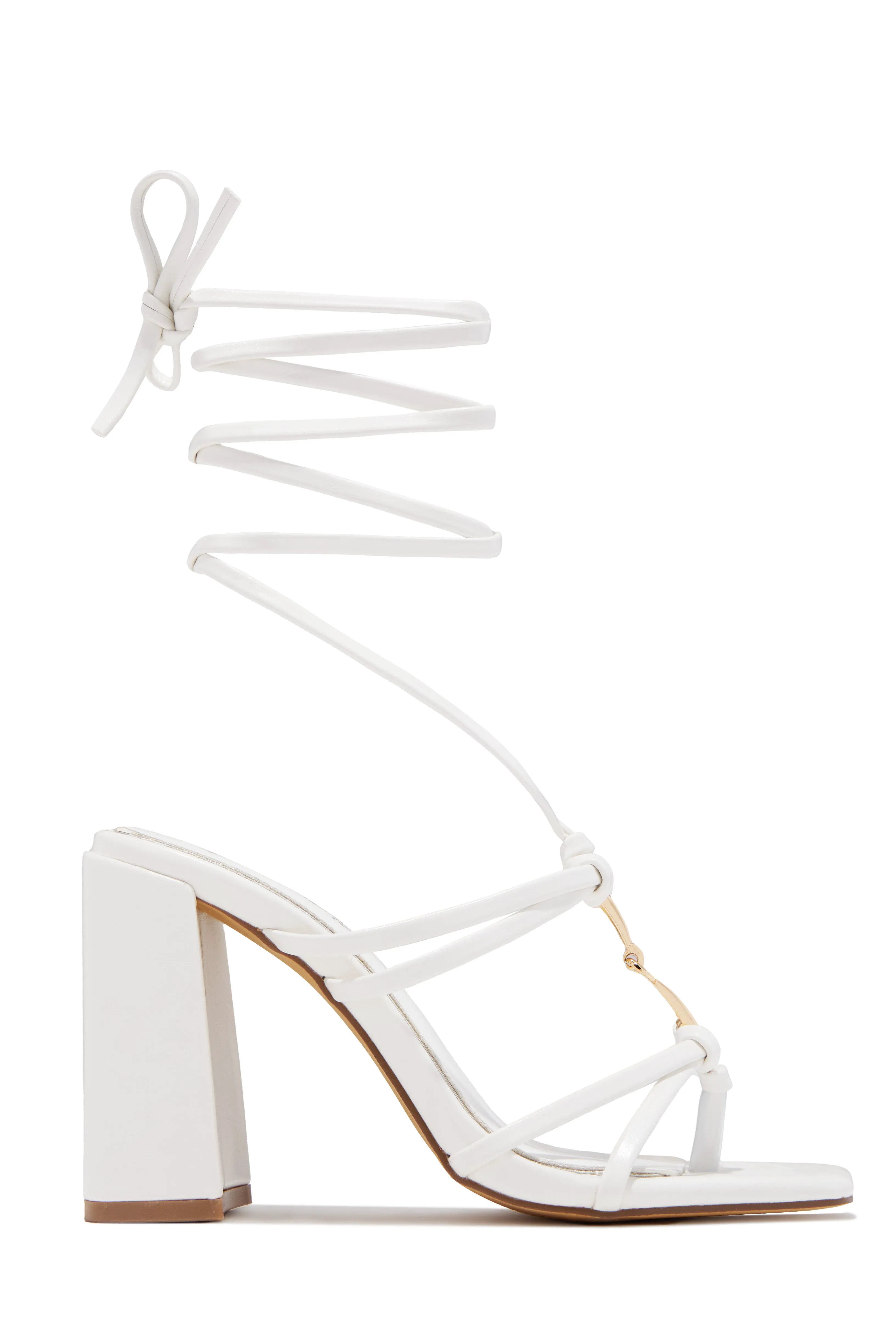 VIP White Chunky Lace-Up Heels