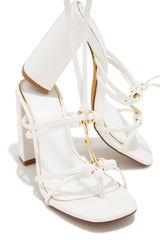 VIP White Chunky Lace-Up Heels