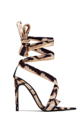 Nikki Ankle Wrap Stiletto Heels in Tiger Print