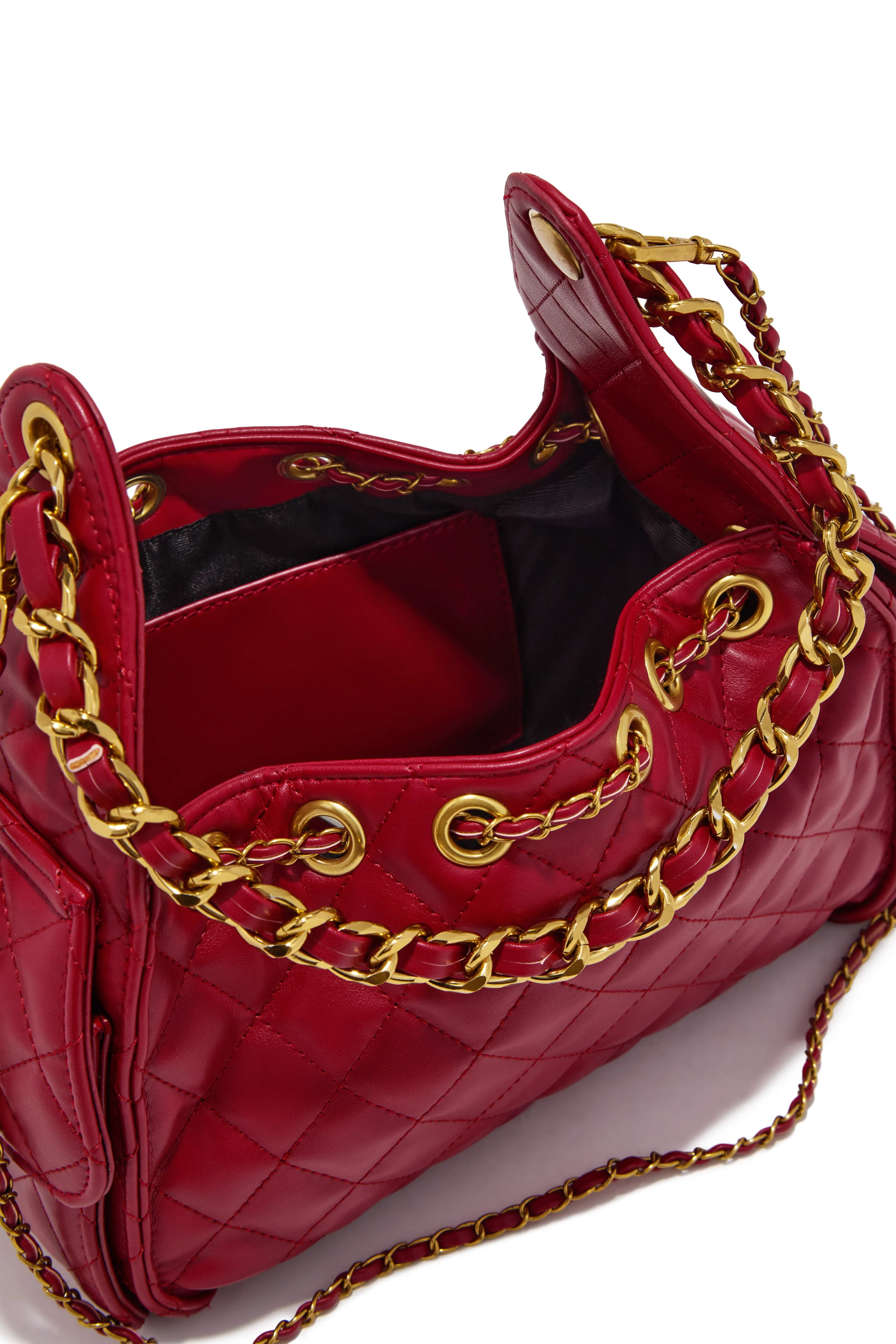 Camila Quilted Shoulder Bag in Red