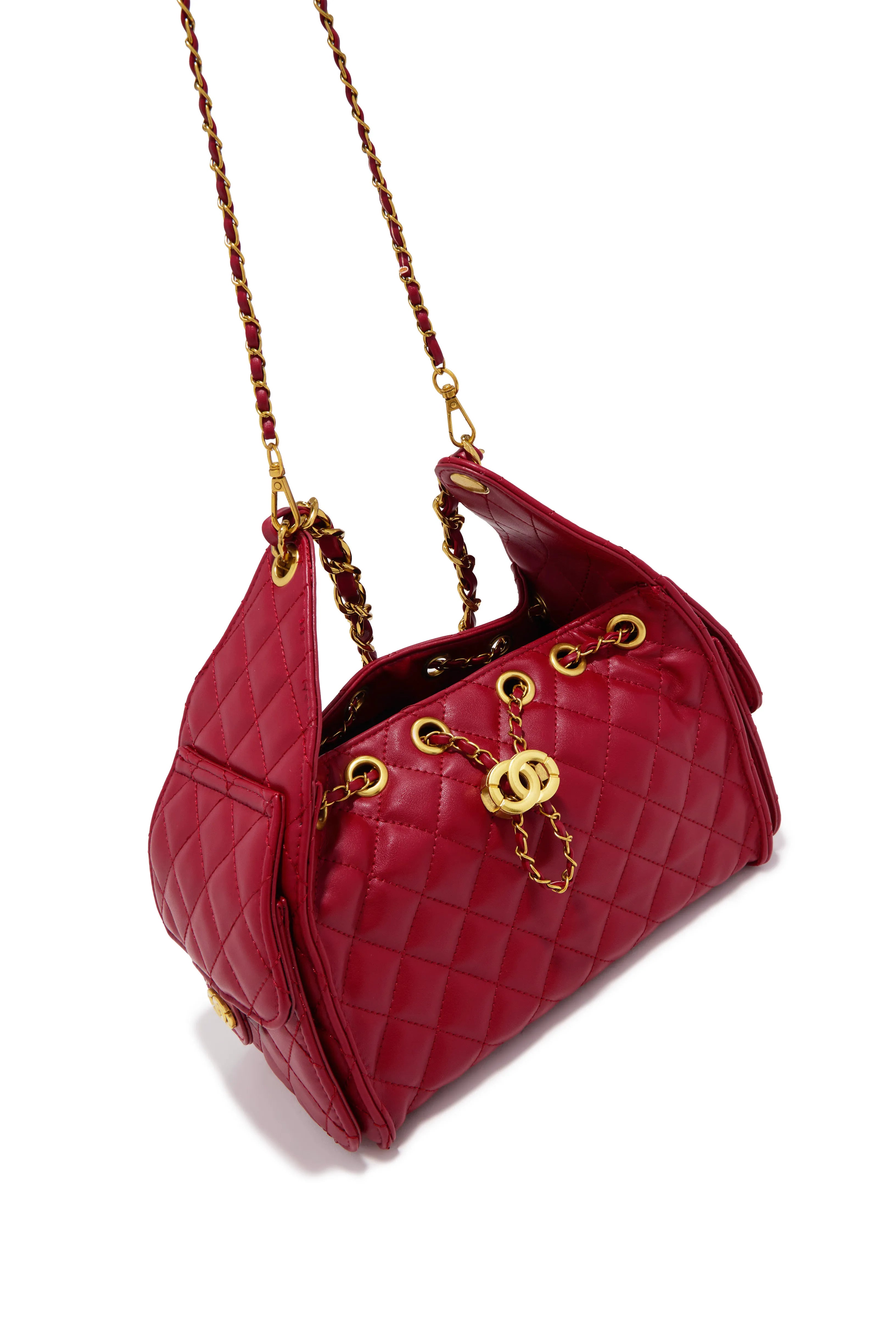 Camila Quilted Shoulder Bag in Red