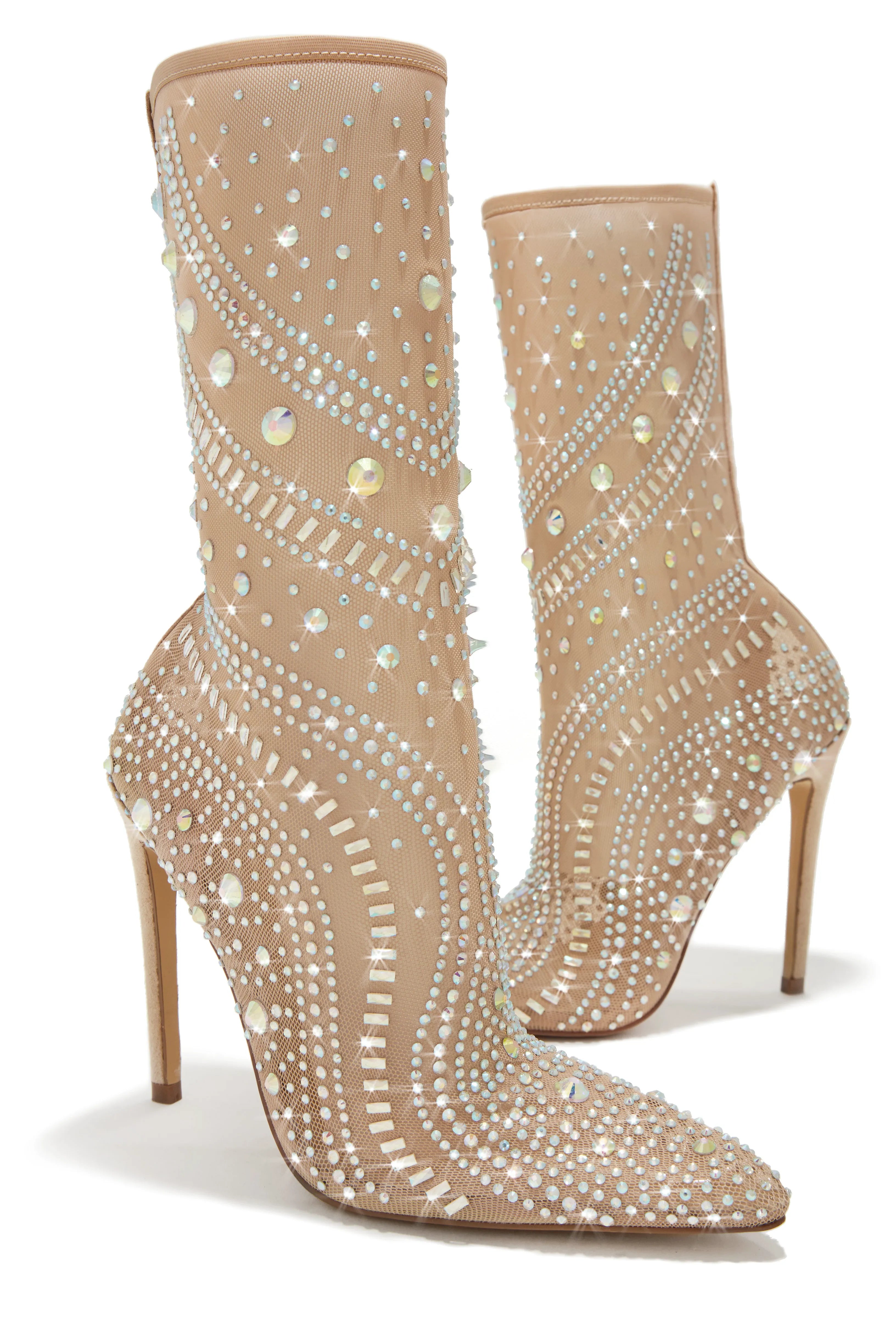 Jaw-Dropping Embellished Ankle Boots in Nude