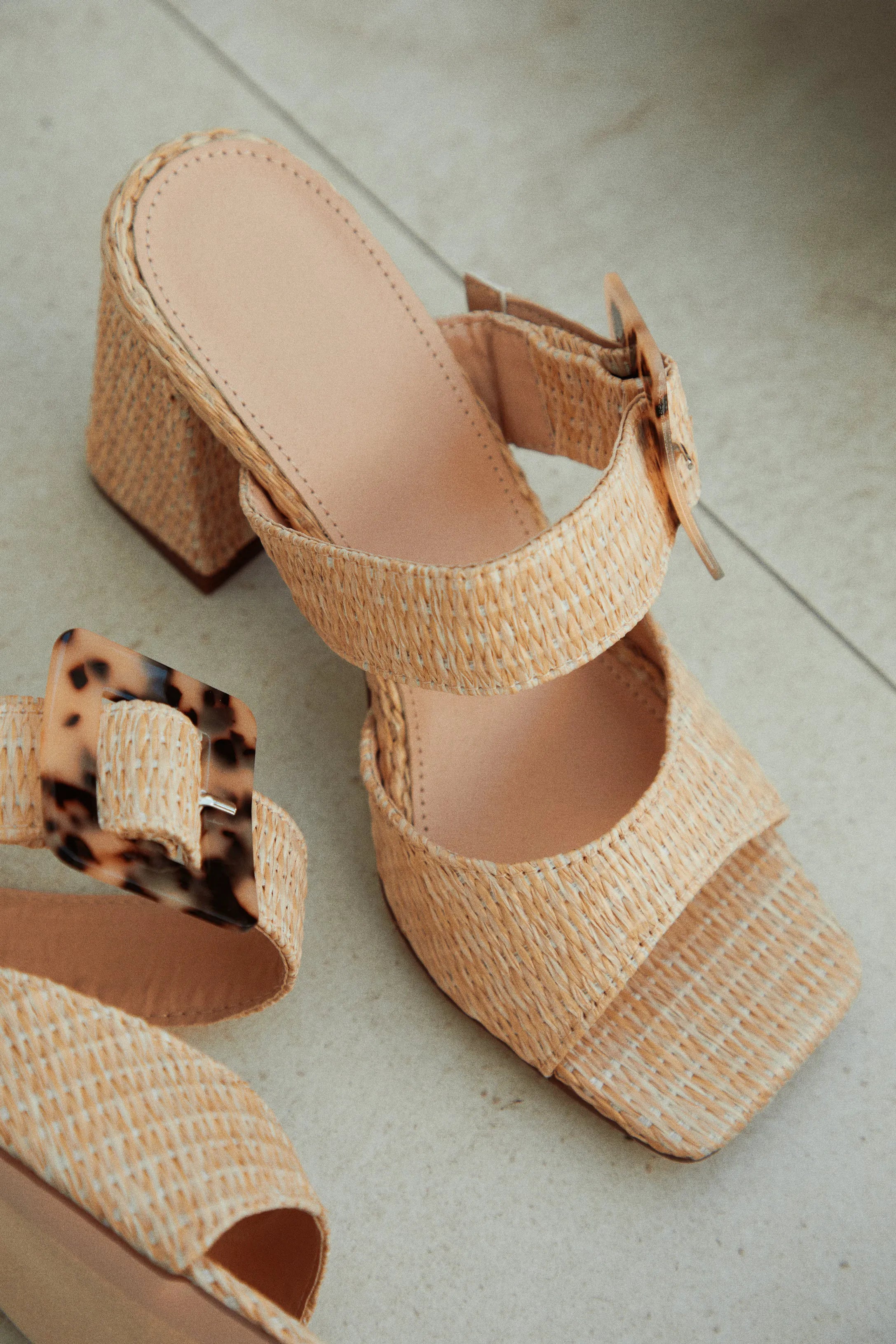 Naya Block Heel Mules in Nude