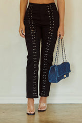 Simani Lattice Detail Straight Leg Pant in Black